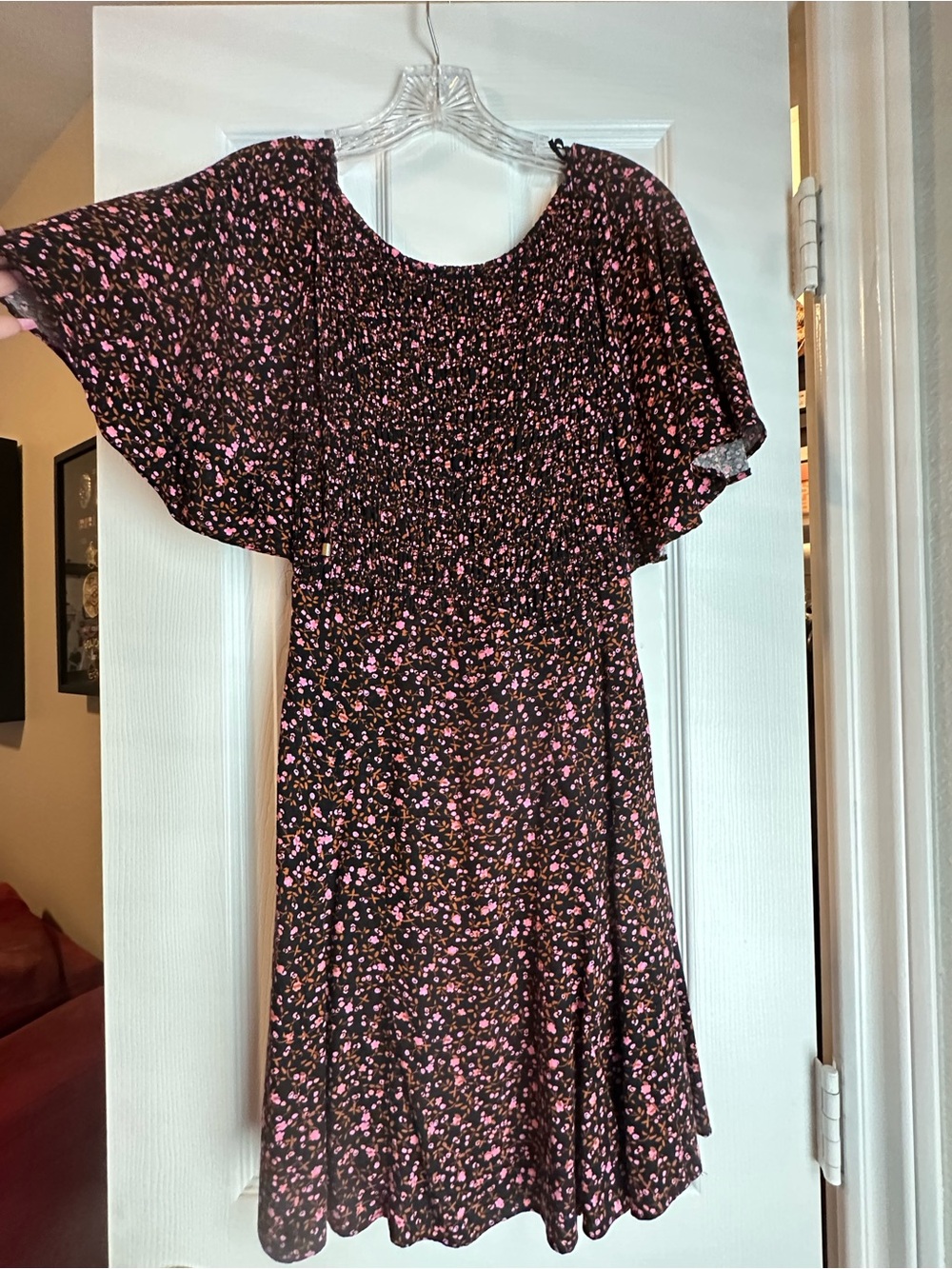 Free People Black Floral Dress with Pink and Orange Print